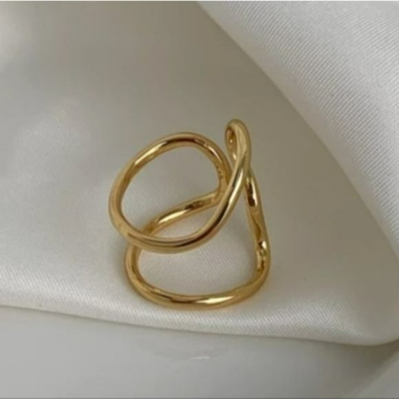 Womens Set of Two‎ Silver And Gold Irregular line Open Rings Adjustable - Picture 9 of 10